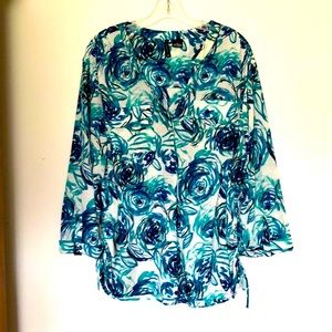 New Directions XL 3/4 sleeve Blue & White Blouse